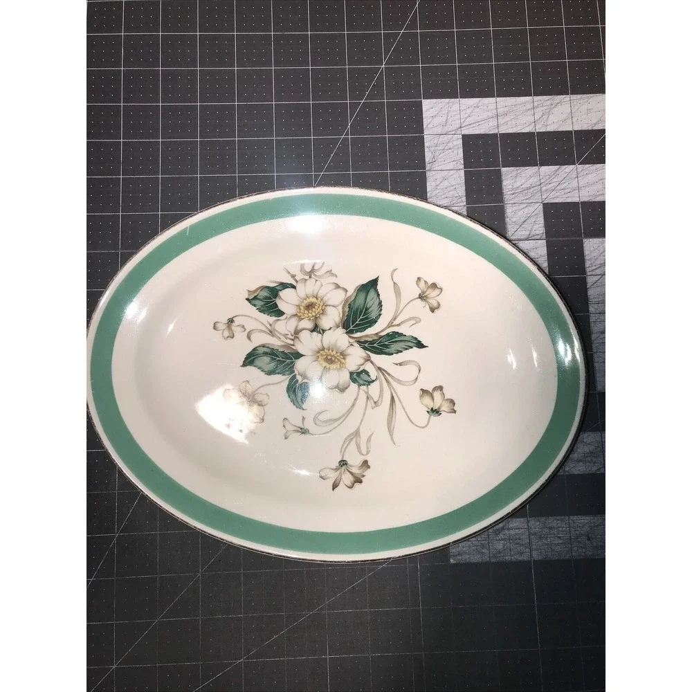 Vintage Earthenware Magnolia by EDWIN KNOWLES Oval Serving‎ Platter 12